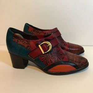 Socofy Funky Multi Color Leather Pumps Sz 38